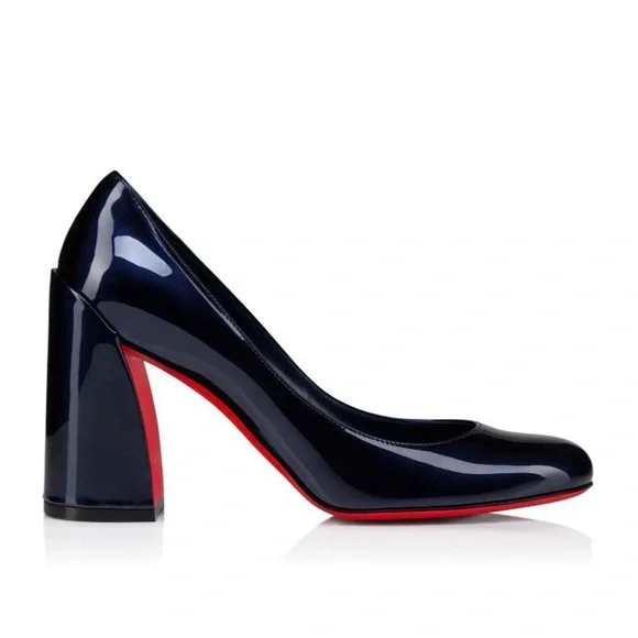 Christian Louboutin Miss Sabina 85mm block-heel Patent Leathe Pumps Navy